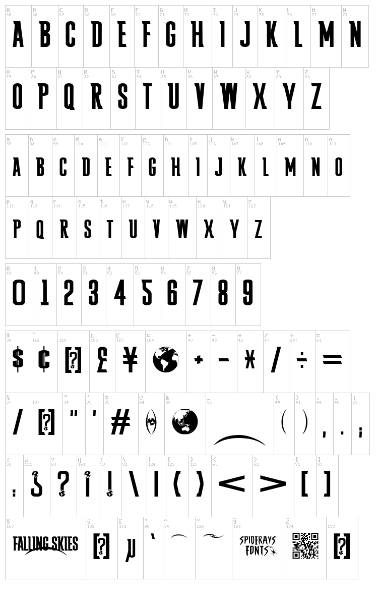 Falling Skies font map